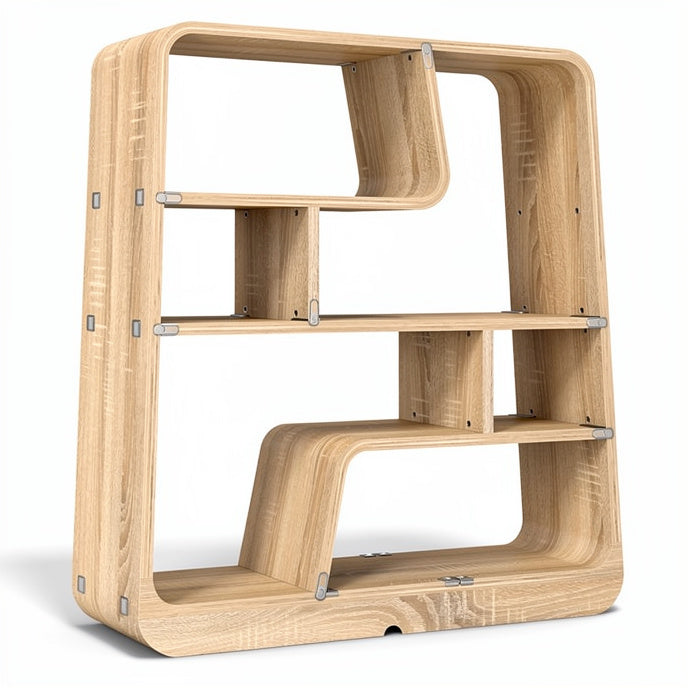 **Modern Wooden Bookshelf Design with Open Shelving**
