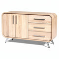 **Modern Wooden Sideboard with Metal Legs and Multiple Storage Drawers**