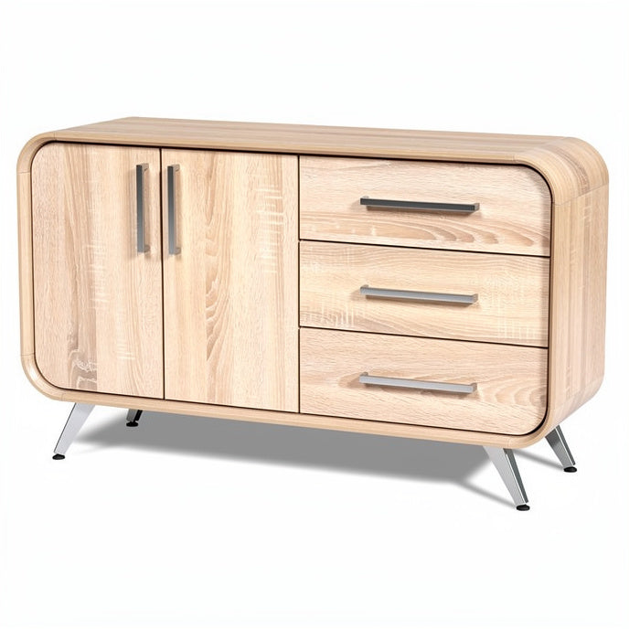 **Modern Wooden Sideboard with Metal Legs and Multiple Storage Drawers**