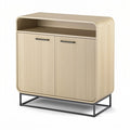**Modern Wooden Sideboard with Open Shelf and Textured Doors**