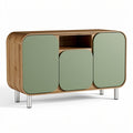 **Modern Wood Console Cabinet with Green Glossy Doors**