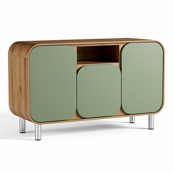 **Modern Wood Console Cabinet with Green Glossy Doors**
