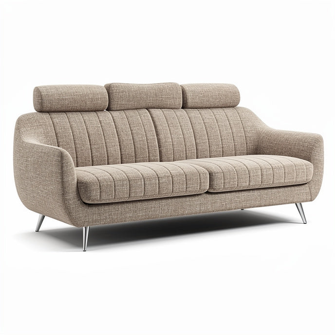 **Modern Beige Upholstered Sofa with Padded Backrest**