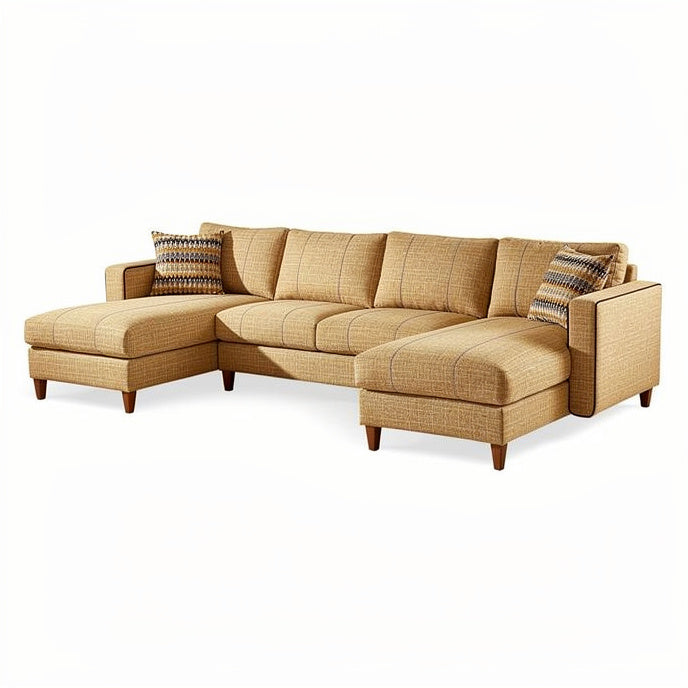 **Modern Beige Sectional Sofa with Comfortable Cushions and Wooden Legs**
