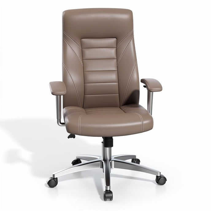 Ergonomic Brown Leather Executive Office Chair with Adjustable Height and Rolling Base
