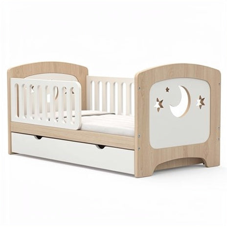 **Modern Wooden Toddler Bed with Star and Moon Design**