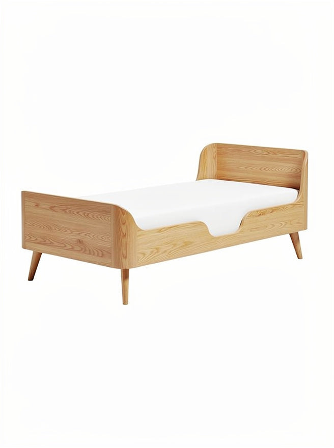 **Minimalist Wooden Toddler Bed with Safety Design**